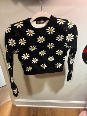 Run & Fly Black Daisy Knit Sweater